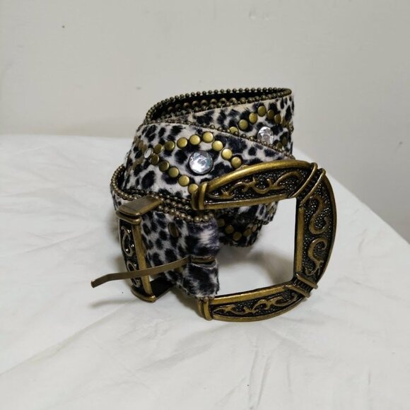 NWOT Calf Hair Embellished Rhinestone Studded Punk Y2K Rocker Waist Belt S / M - Picture 5 of 9